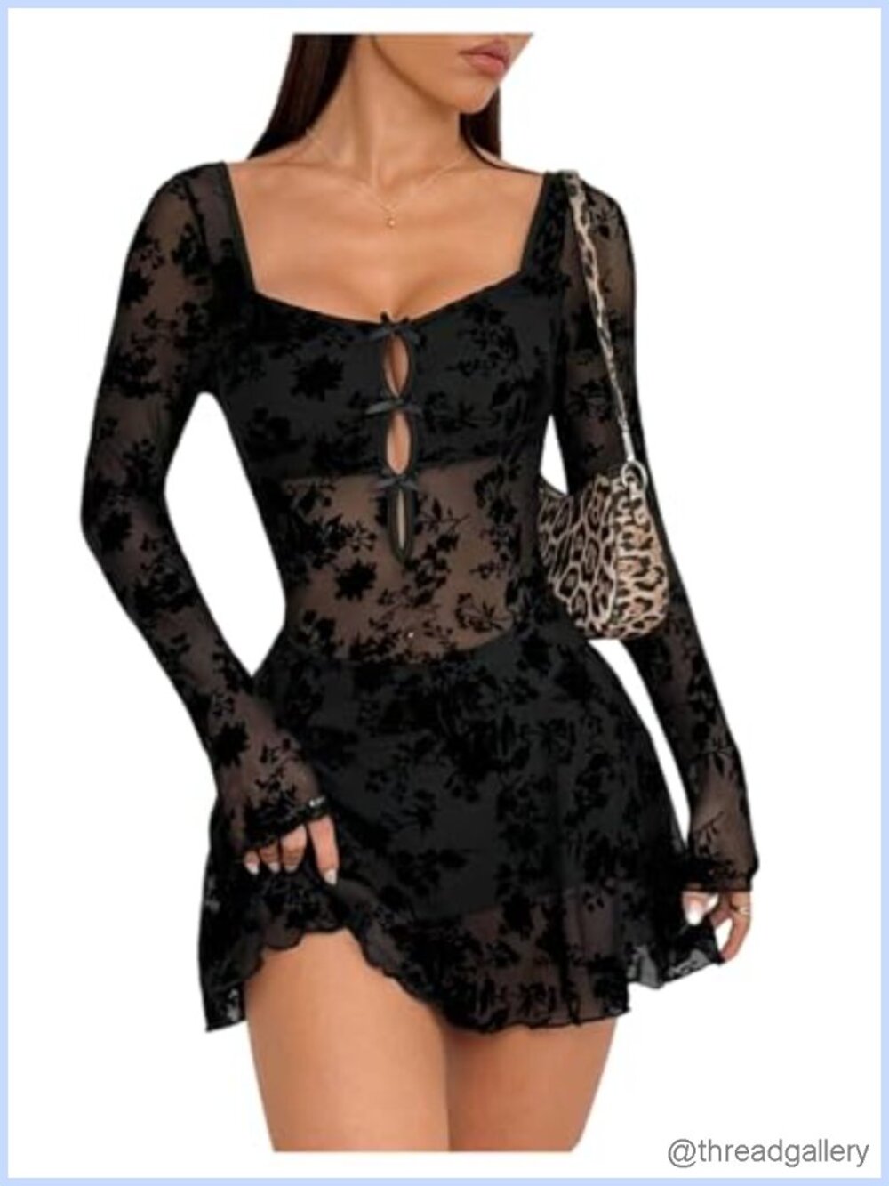 Milumia Floral Lace Cut Out Mini Dress Long Sleeve Backless Bodycon